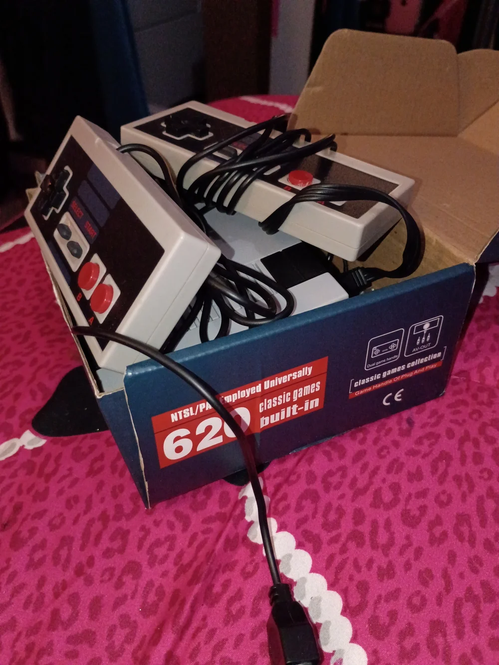 Gray Entertainment System Console with Wired Controllers